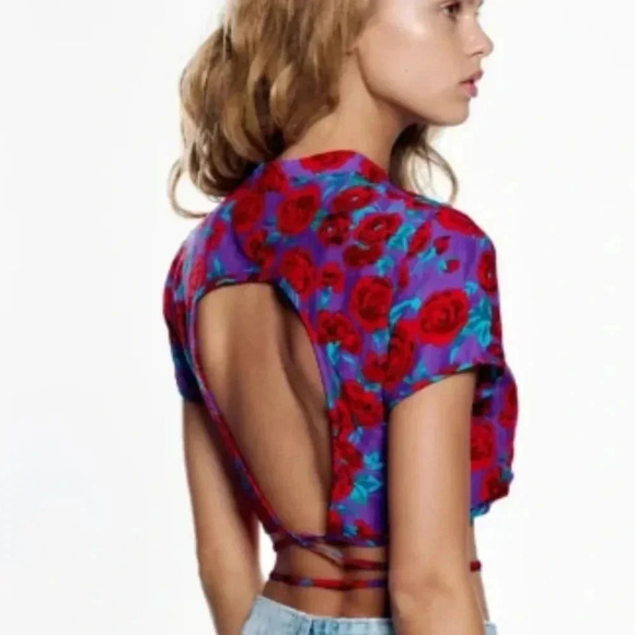 Zara Printed Floral Crop Top Small NWOT - Picture 3 of 9